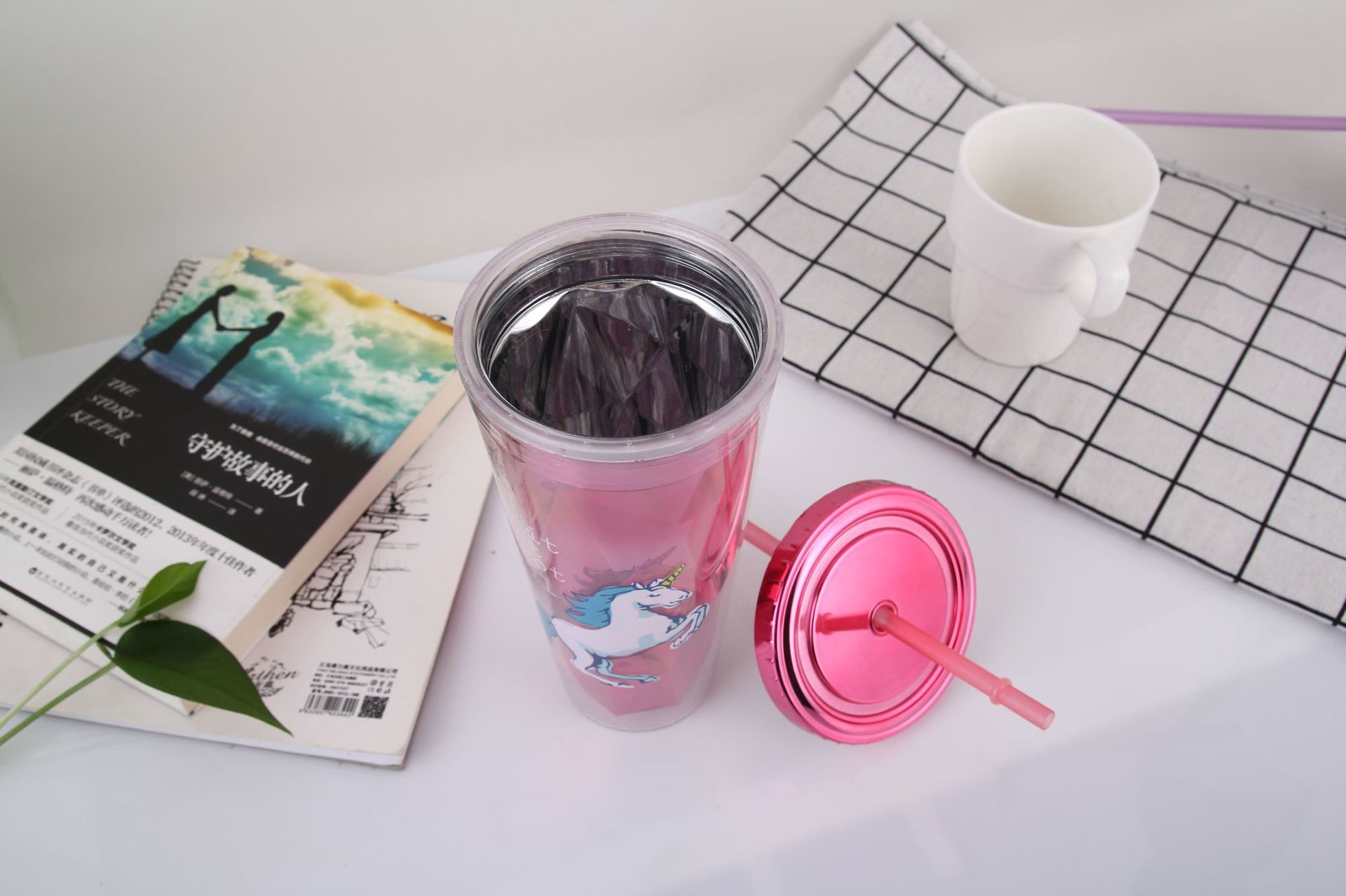 650ml Double-Layer Electroplated Plastic Straw Cup Summer With Lid Transparent Water Cup Creative Juice Cup