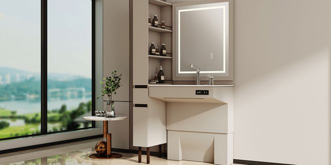 Handle-Free Design Multifunctional Bathroom Vanity Cabinet for Bathroom 38-46 in Width