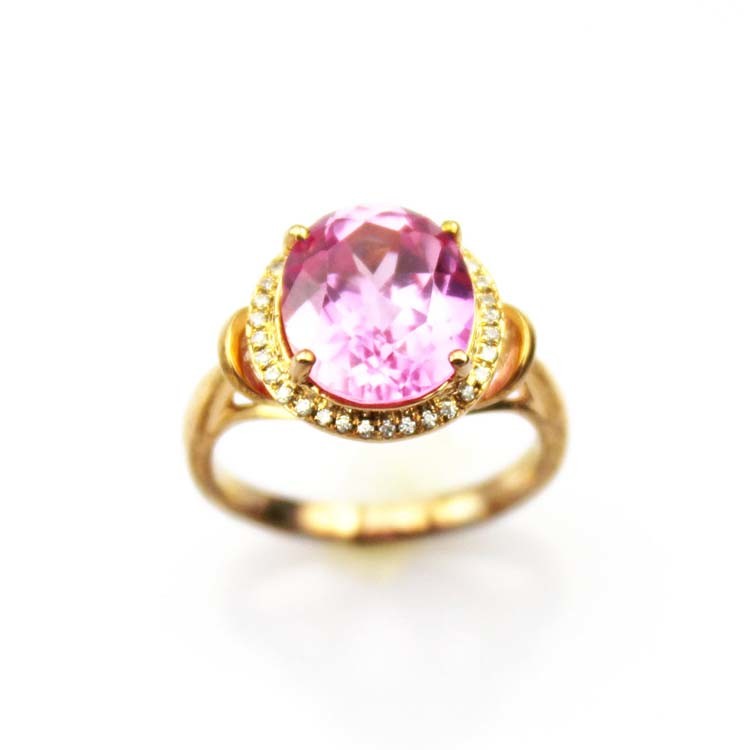 Rose Gold Plated Sterling Silver Ring with 8mmx10mm Pink Cubic Zircon(R280)