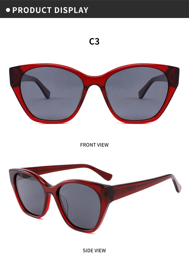 Red Color Transparent Cat Eye Acetate Frame Sunglasses For Women Uv400 Protection