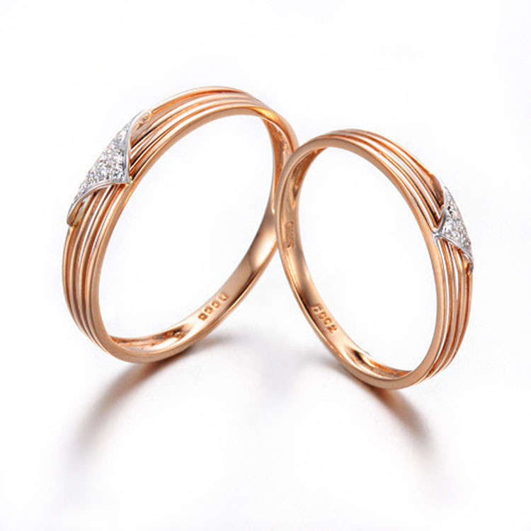 18K Rose Gold White Gold Diamonds Wedding Band Ring Couple Ring (GDR014)