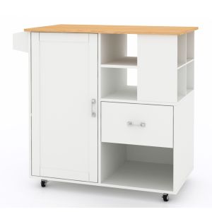 Rectangular Movable Kitchen Island with Lighting and Appliances