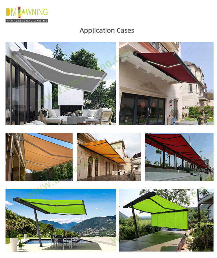 Outdoor Retractable Awning With Motor Control And LED Light Garden Canopy Sunshade Awning