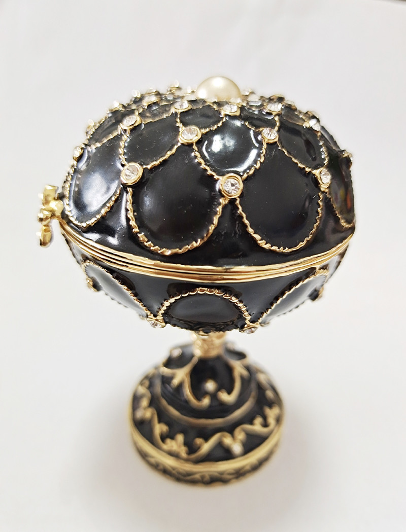 Hand Painted Enameled Blace Faberge Egg Decorative Hinged Jewelry Trinket Box Unique Gift For Home Decoration Gift Box