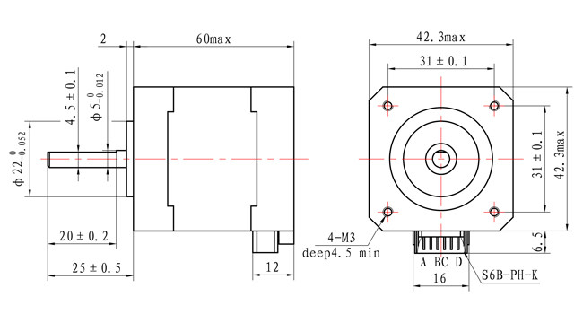 1.8 Degree NEMA 17 42mm Stepper Motor 0.65N.M Hybrid Type Stepper Motor