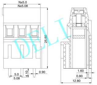 DL128H--XX-5.0/5.08 2 3 Pole 10A Screw Clamp PCB Terminal Block Pitch 5mm 5.08mm