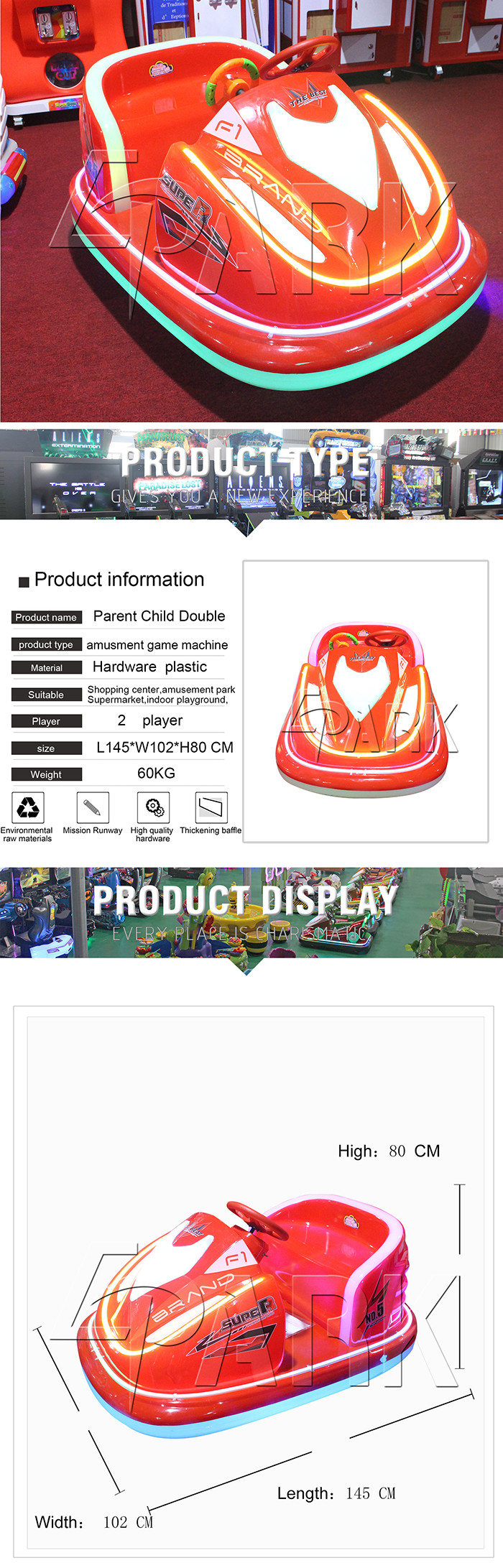 Funfair Kids Bumper Car Remote Control With 360 Degree Rotation Function