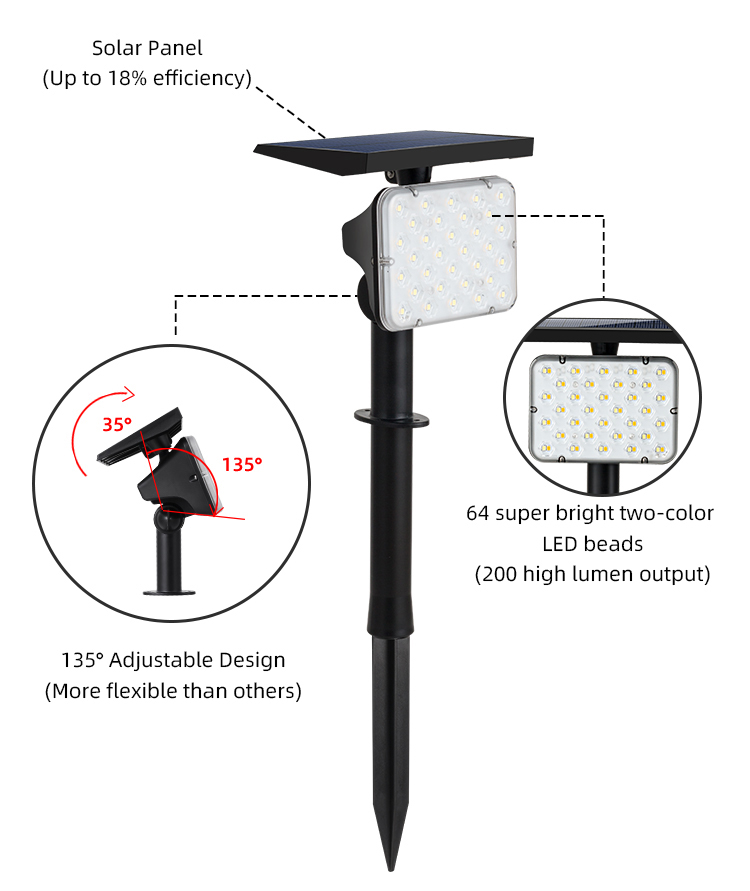 Outdoor 6000K 6500K Waterproof Solar LED Lights For Garden Lawn