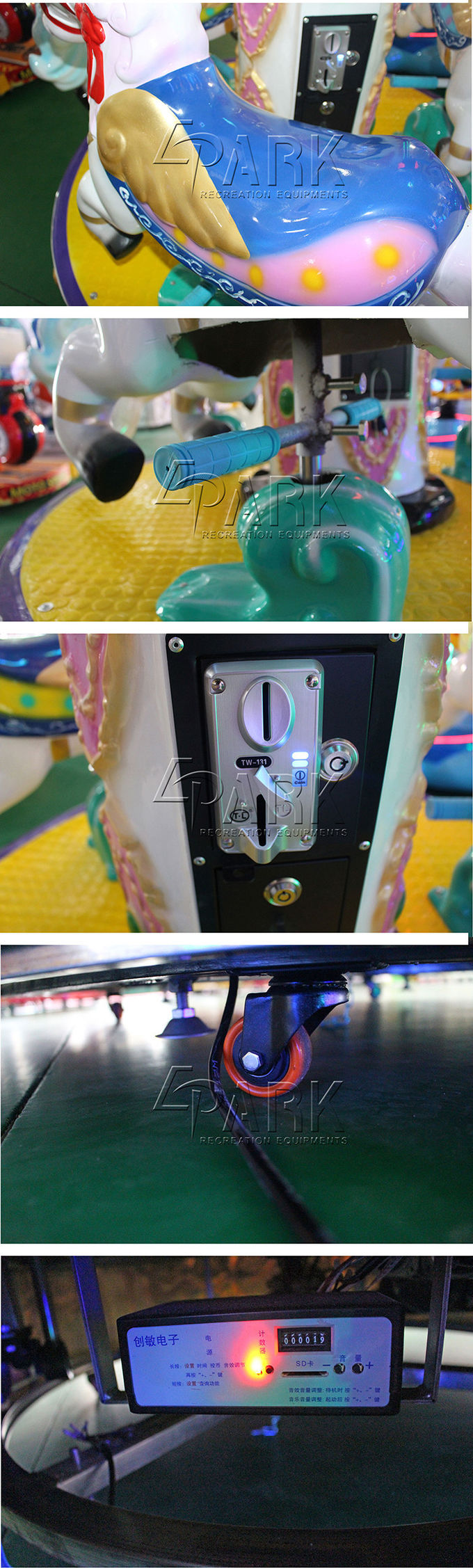 Theme Park Merry Go Round Carousel With 3 Chairs Smart Design 80W