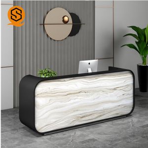 Marble Grain Artificial Stone Reception Desk ISO9001 Joints Invisible ODM