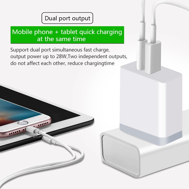 28W US PD TRAVEL CHARGER TYPE-C +USB FAST CHRGER for Macbook compatible with HUAWEI QUICK CHARGE QC3.0/QC2.0
