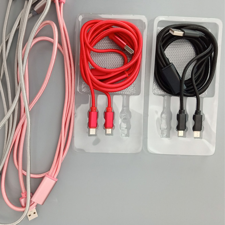 1.2M USB 3 In 1 Fast Charging Cable Knitted For Phone Charger