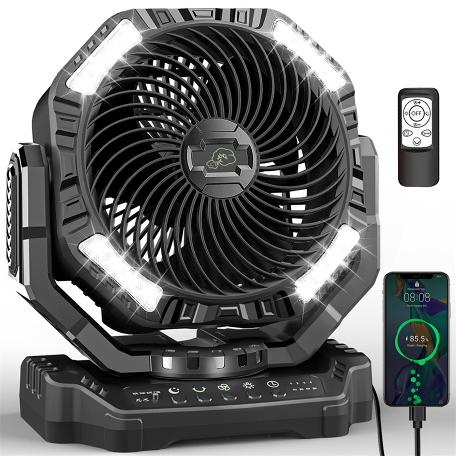 Socool Fan 40000mAh 5 Speed Portable Camping Fan Levels Rechargeable Fan With ABS Body Silicone Jacket Manganese Steel Hook And Bracket