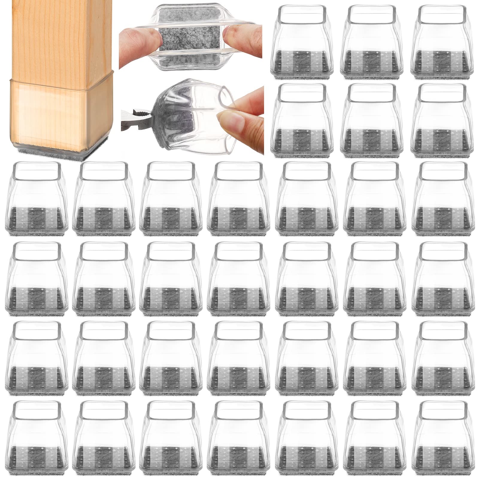 Silicone Chair Leg Floor Protectors Silicone Felt Furniture Leg Pads Caps Covers For Hardwood Floors Fit : 1.3'' - 2''