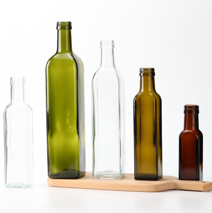 Glass Collar Clear 500ml 750ml Dark Green Round Marasca Cooking Oil Bottle With Lid