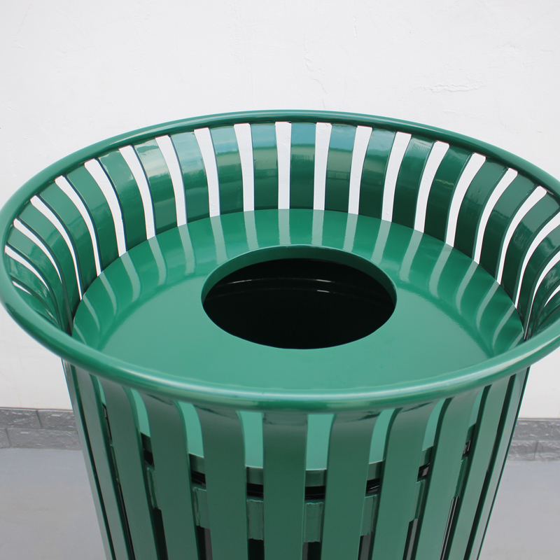 Powder Coating Metallic Outdoor Trash Cans With Lid 978Mm Height