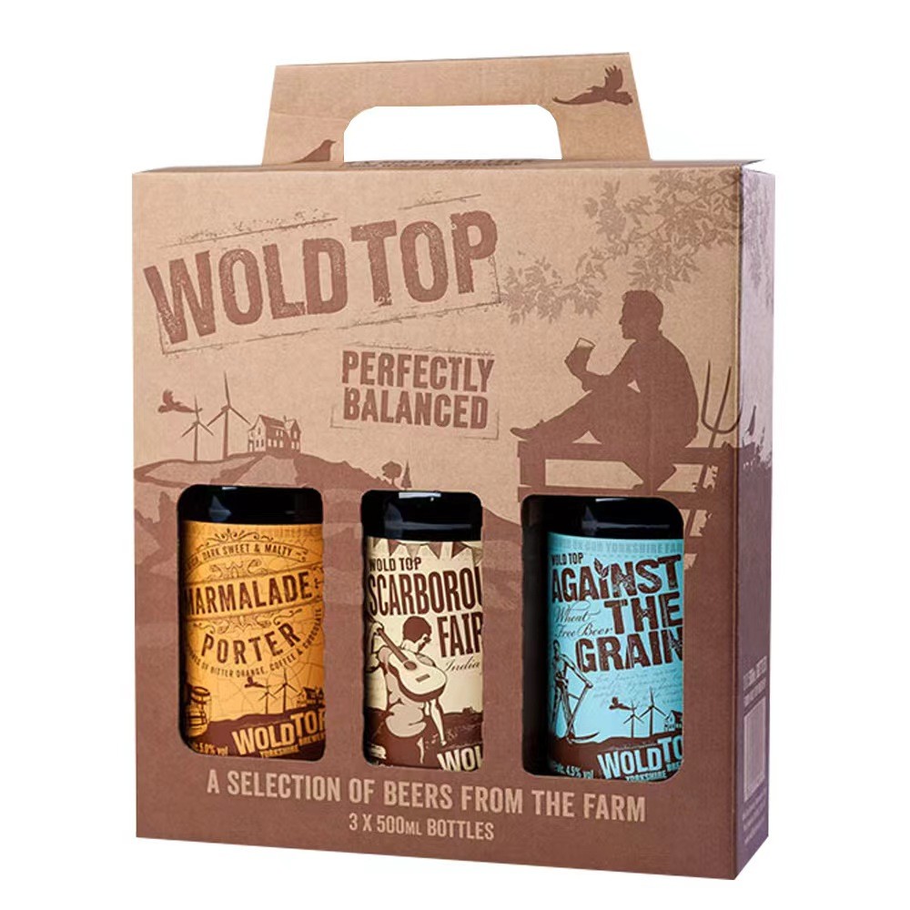 Corrugated Paper Food Storage Cardboard Boxes Custom Logo Beer Wine Box Portable Handle