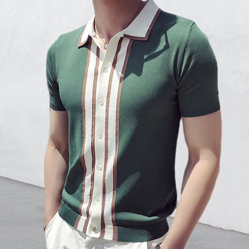 2023 Summer Men's Slim Short Sleeve Lapel Color POLO Sweater with Customize Fabric Type