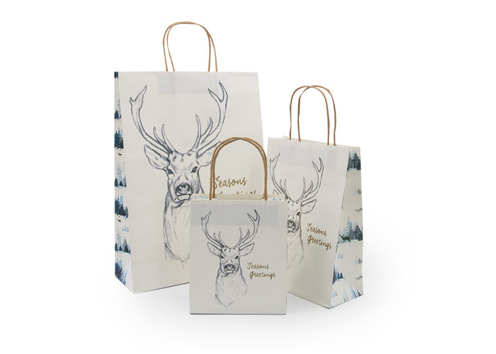Flat Bottom Fancy Christmas Wrapping Paper Bag Grossgrain Ribbon Handle