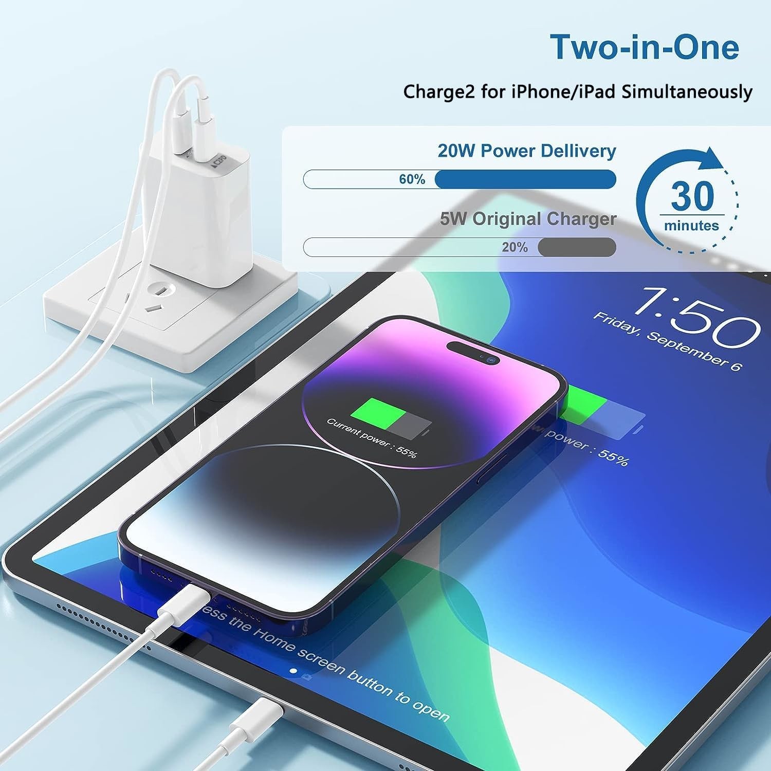 USB C 45W GaN Fast Charger Wall Adapter Plug For Apple Watch Iphone