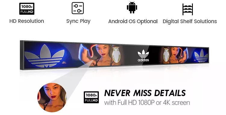 29" Stretched Bar Lcd Screen Panel Thin Digital Display Open Usb Media Player