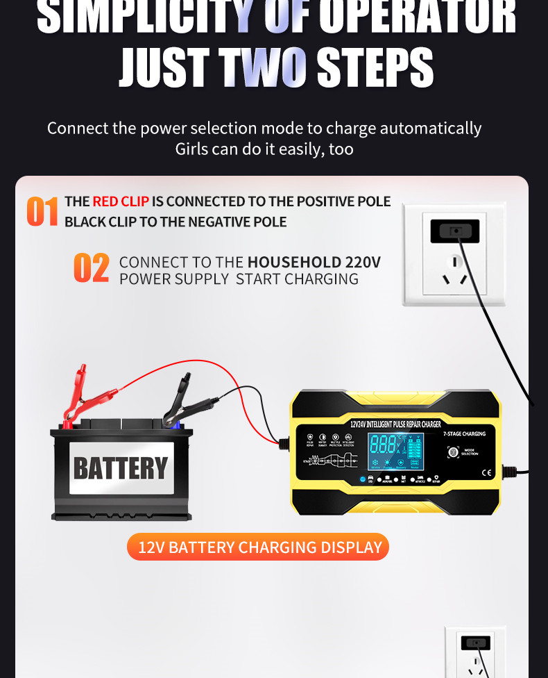 15A 7 Stage Pulse Repair Charger For Lead Acid Battery