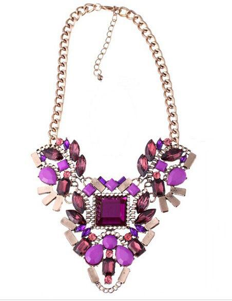 shou * ouk exaggerated color crystal pendant necklace fashion resin diamond