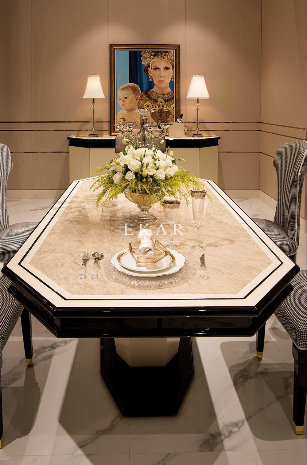 Home Furniture Modern 6 Chair Marble Dining Table Set W005D1C