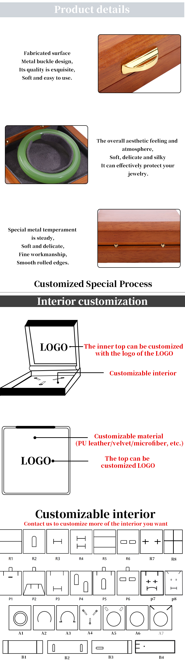 Handmade Rectangle Custom Logo Wooden Jewelry Box For Bracelet Necklace Ring Set