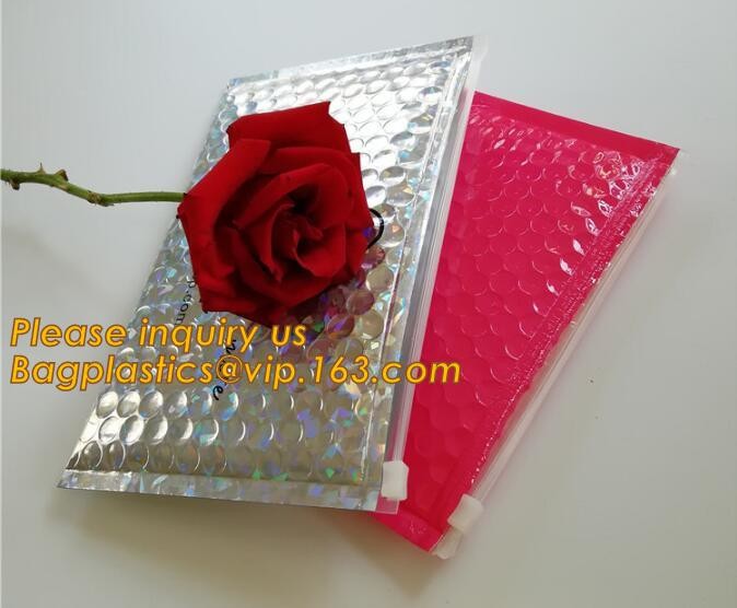 air mail metallic holographi rose gold bubble padded mailer / Zip lockkk bubble bag/ slider bubble bag,Holographic Factory