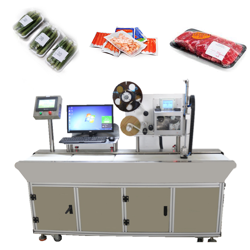 Video Outgoing-Inspection Wood Packaging Meat Processed Labeling Machine with Printer and Scale