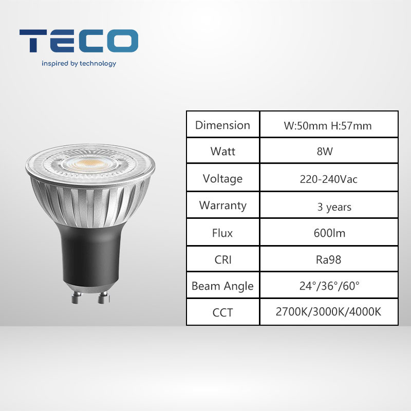 Teco GU10 LED Bulbs Flicker Free 230v 2700K 36 Degree RA98 8w Dimmable LED Spotligt Bulbs