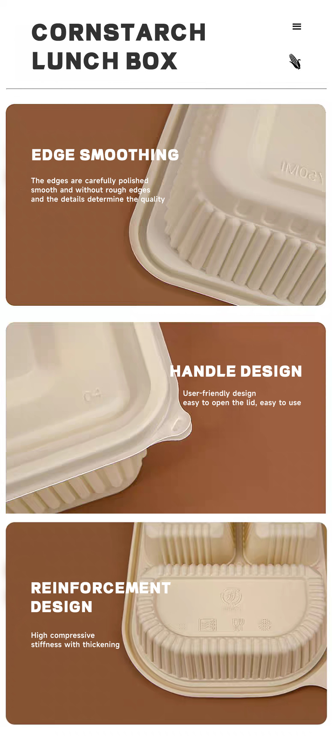 GZ Bio Disposable Cornstarch Lunch Box Restaurant Takeout Plastic Food Container