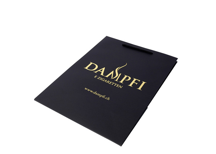 Offset Printed Paper Bags Handmade Black Custom With Golden Hot Stamping