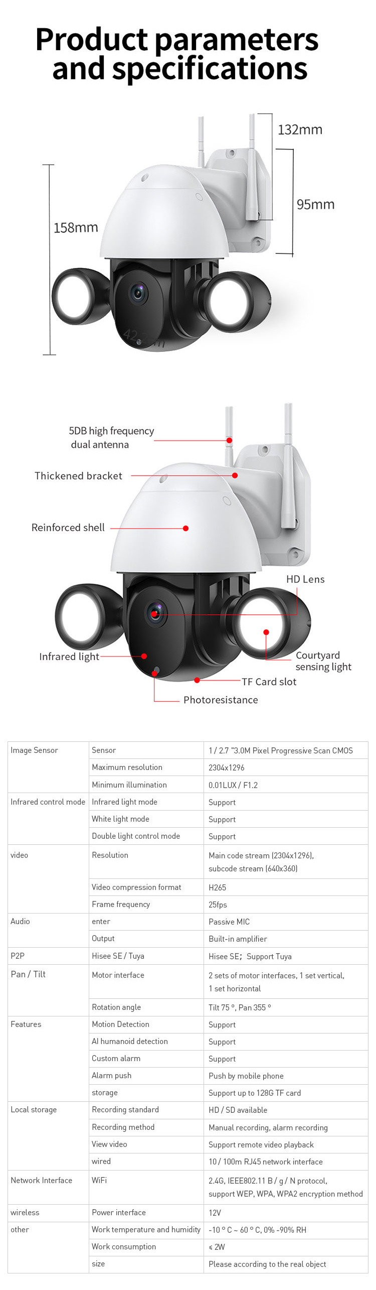 Floodlight WIFI Dome Camera Automatic Track Full Color Night Vision Camera With AI