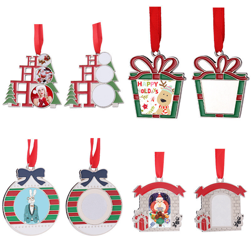 Christmas Tree Hanging Ornaments Sublimation Metal Christmas Pendant Heat Press Ornament For DIY