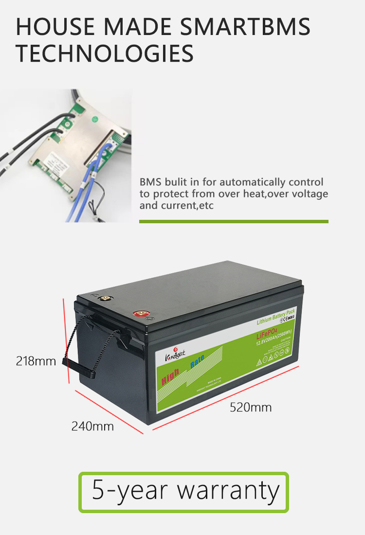 12.8v 200ah 12V LiFePO4 Battery IP65 high cycle life battery For Solar Home System