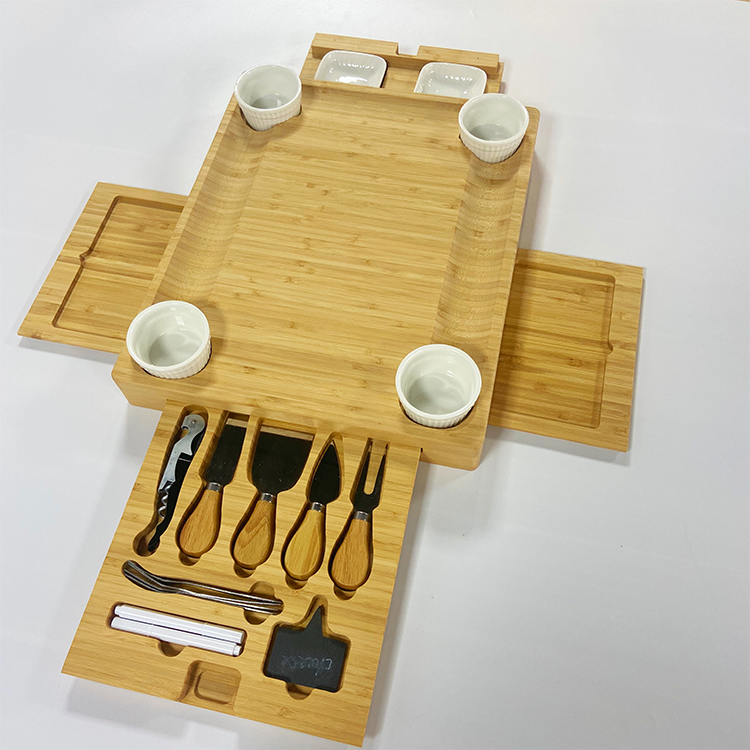 Kitchen Charcuterie Bamboo Eco Friendly Cutting Board Set With Cutlery And Slates