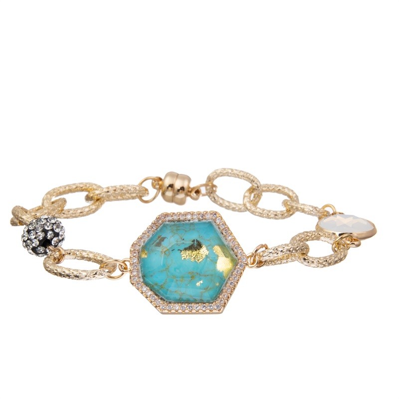 Gold Foil Natural Turquoise Metal Chain Bracelet