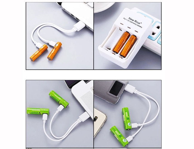Micro USB Port Charging USB AA Battery 1000mAh 1.2V NiMh Material Customized Color