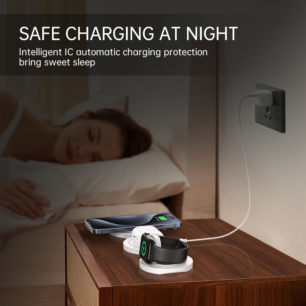 3-in-1 Foldable Wireless Charger For Apple Watch Indicator Light Included