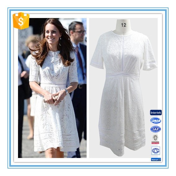 European Summer Fashion Elegant White Lace Cotton Dress Pattern Wholesale