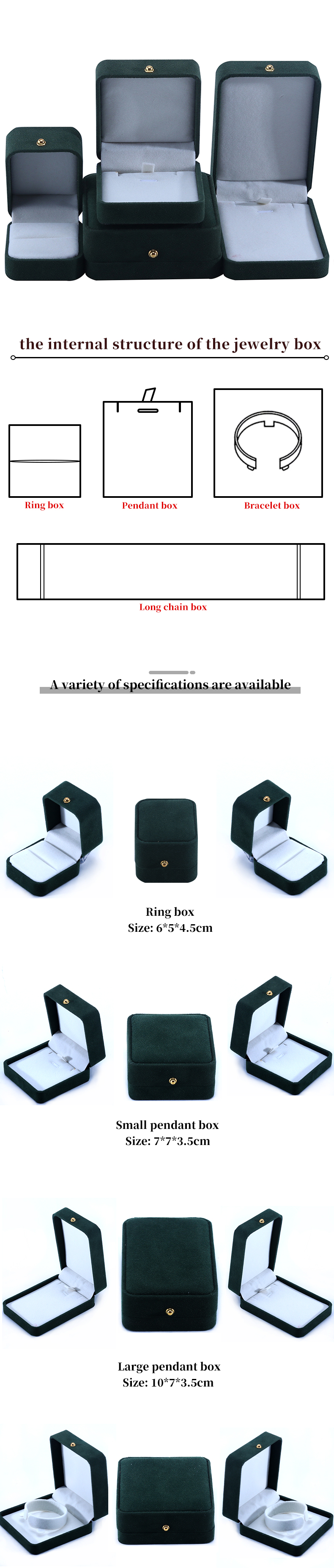 Custom Logo Green Velvet Jewelry Packaging Box for Necklace Bracelet Earrings Ring