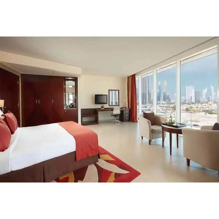 Plywood MDF High End Hotel Furniture Veneer Finishing 4 Piece Bedroom Set
