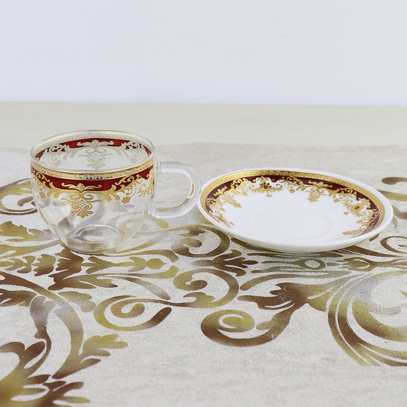 OEM 100ml Glass Cup And Saucer Retro Tree Glass Teacup