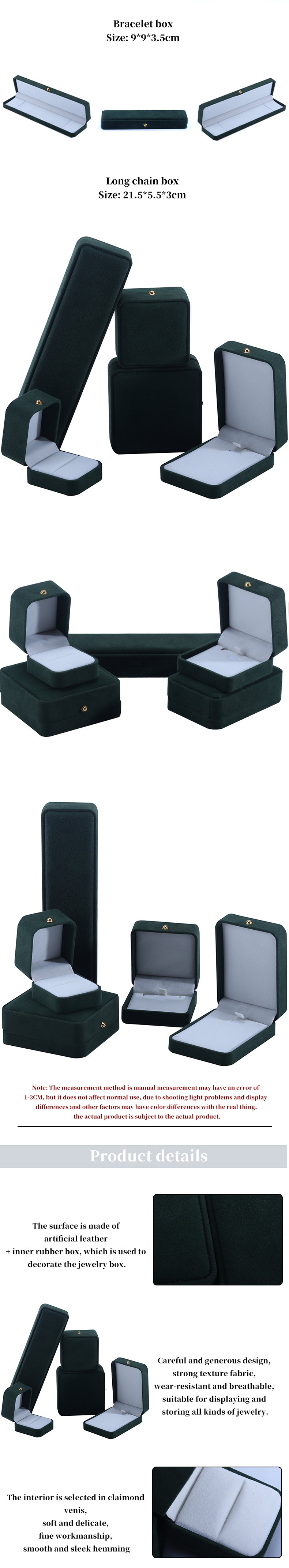 Custom Logo Green Velvet Jewelry Packaging Box for Necklace Bracelet Earrings Ring
