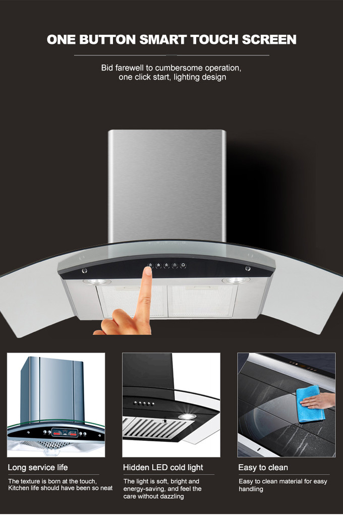 SASO Certificated Ventless Curved Glass Cooker Hood For Kitchen