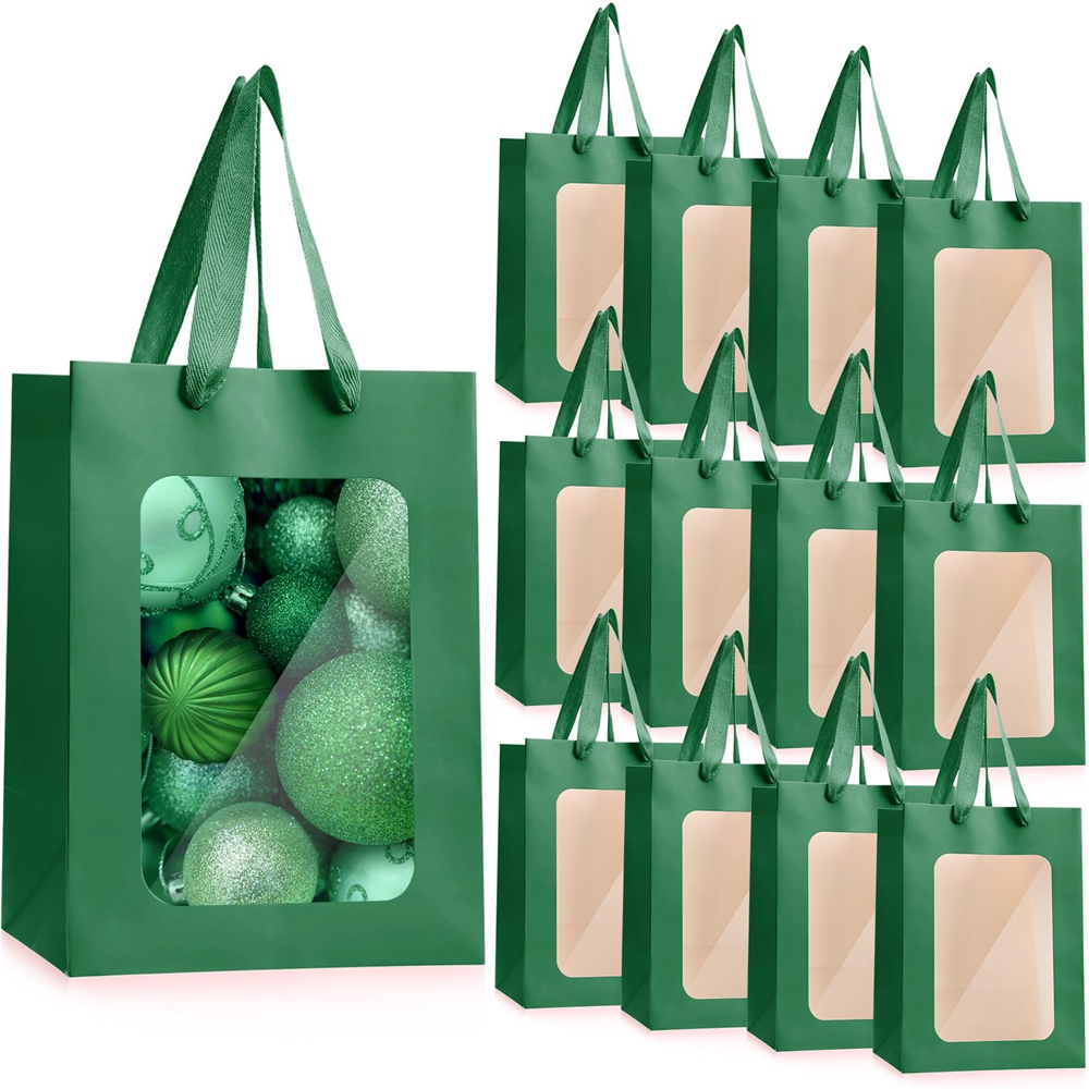 Custom Flower Gift Packaging Kraft Paper Bags With Transparent Window and Custom Logo