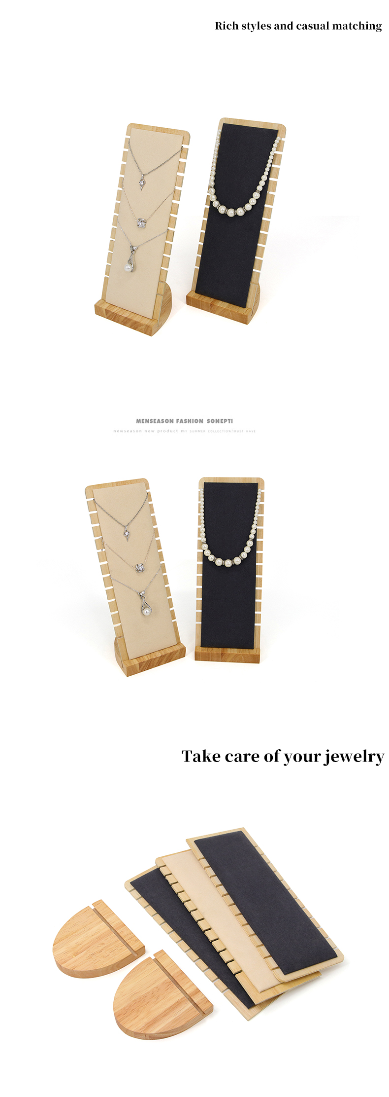 Slotted Edge Portable Wooden Jewelry Display Stand for Necklace Pendant Show