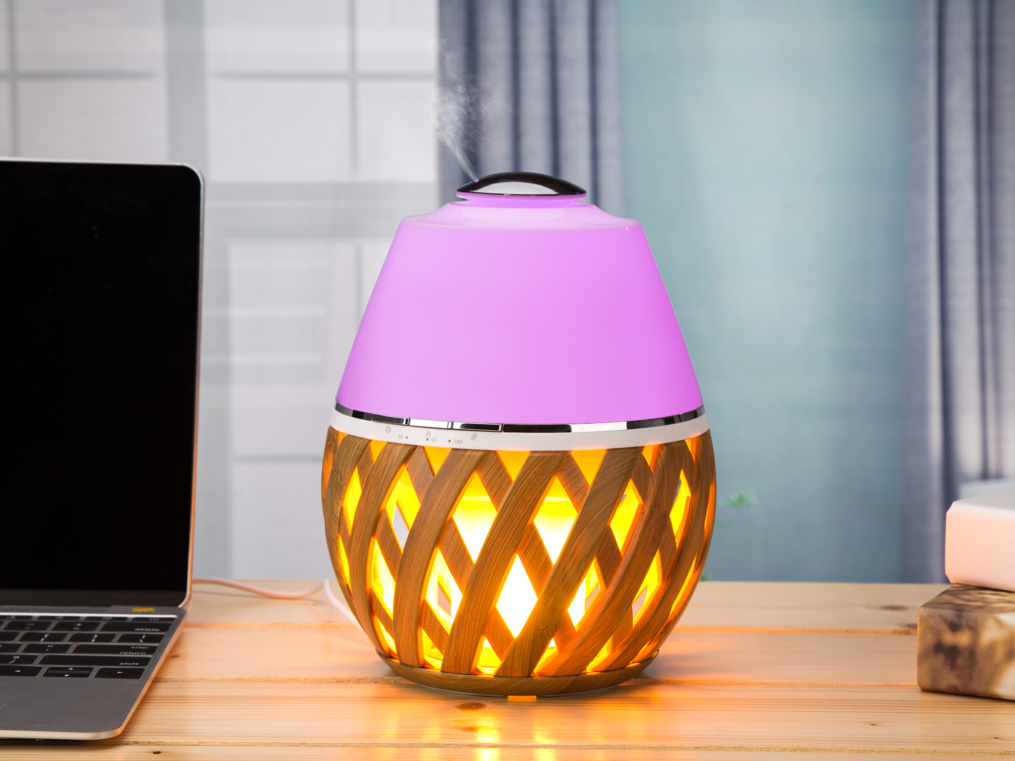 Compact Flame Light Portable 150ML Wood Aromatherapy Diffuser